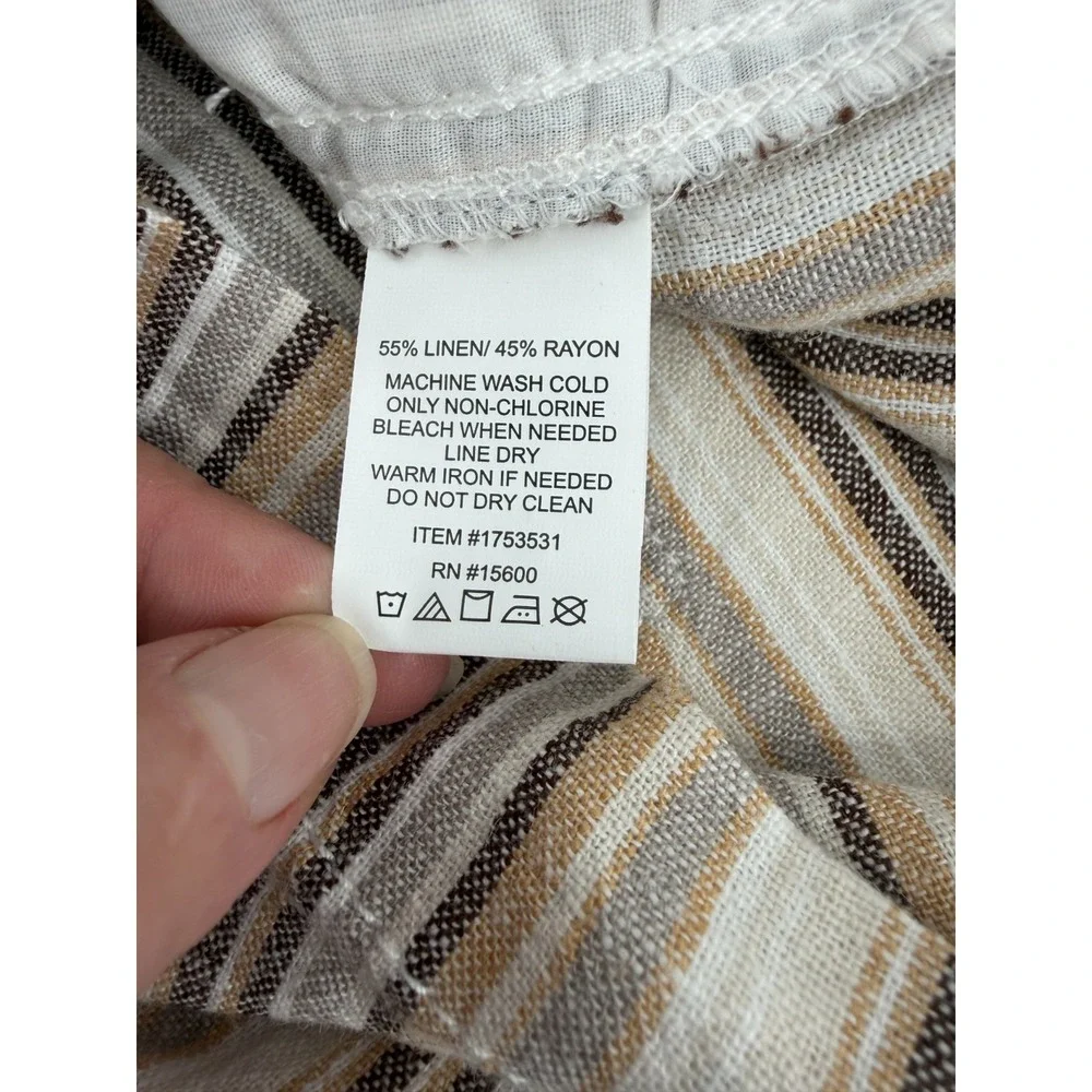 Briggs Linen Shorts Brown Cream Striped Women S Ruched Waist Beach Resort Casual